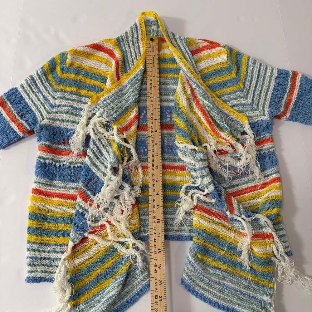 Ruby Rd. Petite Multicolor Striped Fringe Open Front Cardigan Size PL - Picture 7 of 9